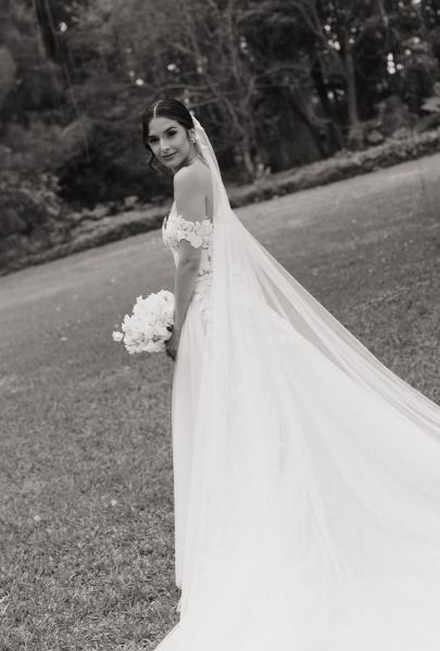 Full-length portrait of bride in wedding dress at Spanish Monastery Miami