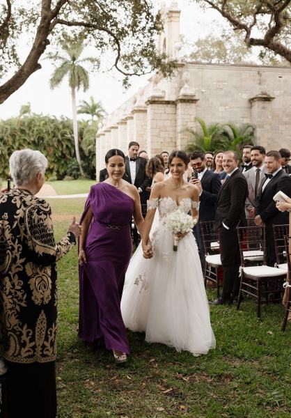 Bride walking down the aisle at Spanish Monastery Miami