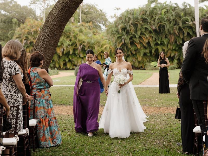 Bride walking down the aisle at Spanish Monastery Miami