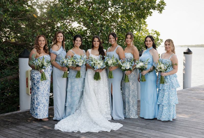 Bridesmaids posing with bride at Islamorada Fish Company Florida Keys