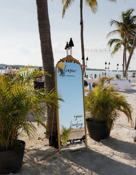 Candles and décor lining ceremony space at Islamorada Fish Company Florida Keys