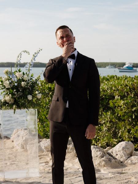 Groom waiting at altar at Islamorada Fish Company Florida Keys