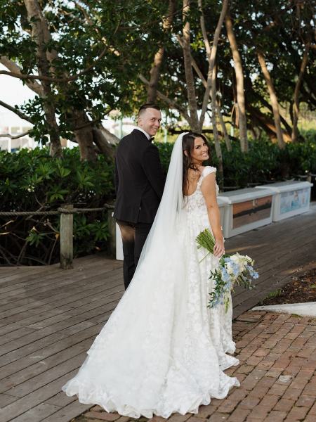 Bride and groom portraits at Islamorada Fish Company Florida Keys