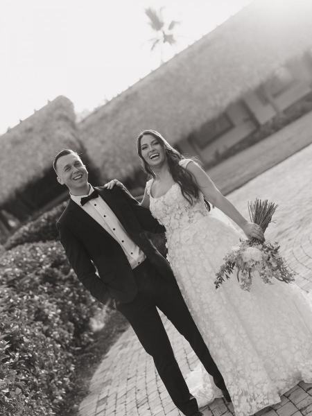 Bride and groom outside at Islamorada Fish Company Florida Keys