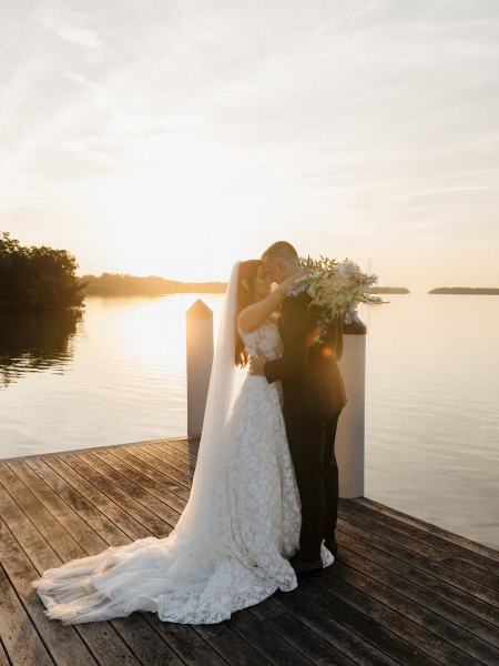 Bride and groom outside at Islamorada Fish Company Florida Keys