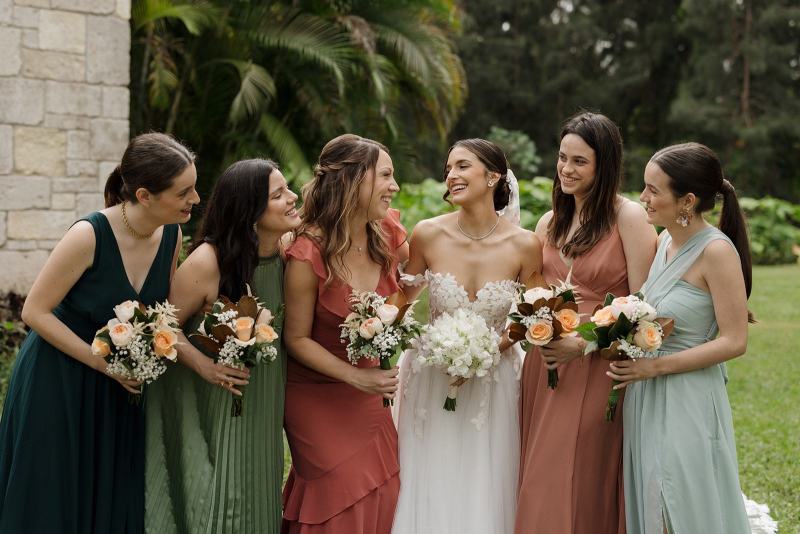 Bridesmaids standing together in dresses at Spanish Monastery Miami