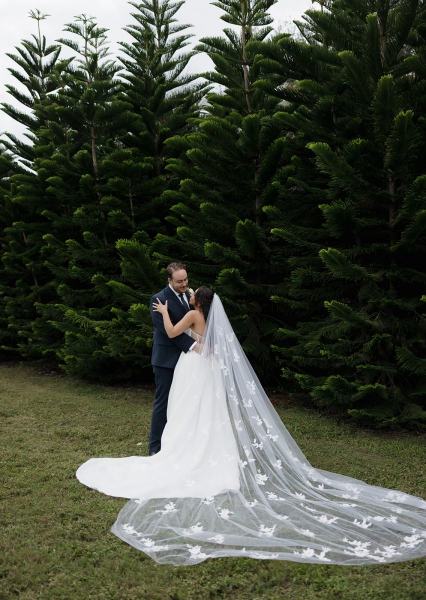 Romantic under-the-veil photo with sunset at Cinco Farms Miami