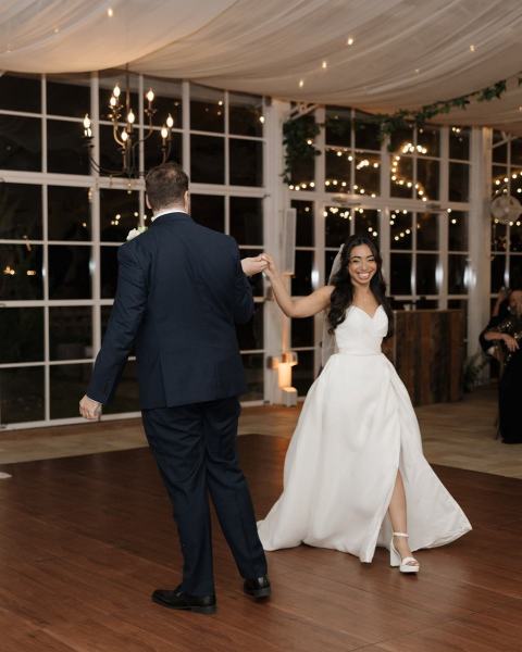 Bride and groom sharing their first dance at Cinco Farms Miami wedding
