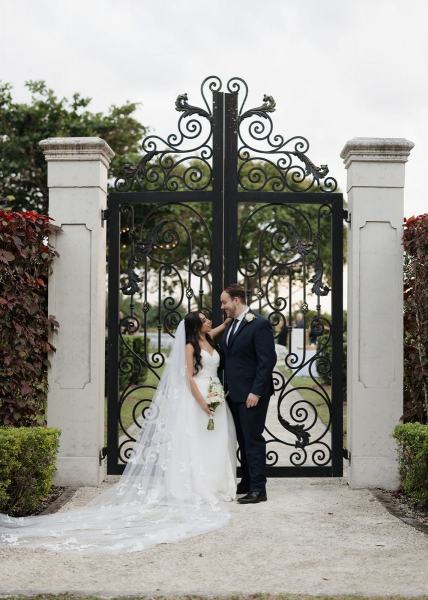 Bride and groom sunset portrait at Cinco Farms Miami
