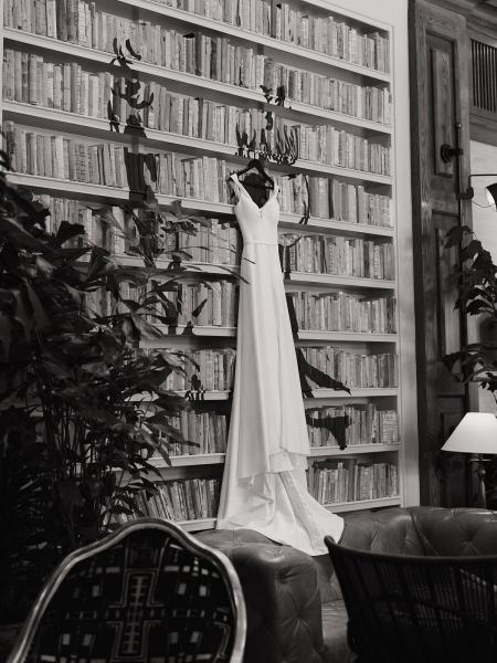 Full-length view of bride’s gown before ceremony at The Ben Autograph Collection Hotel Palm Beach