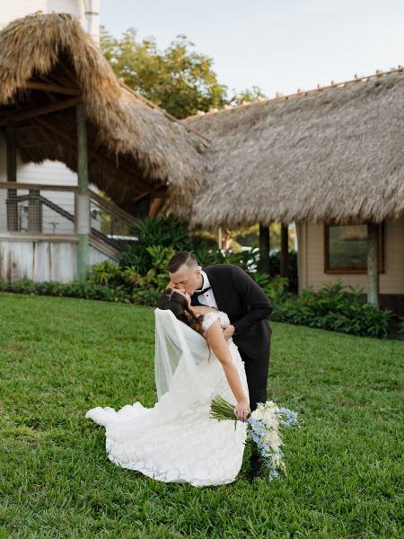 Bride and groom portraits at Islamorada Fish Company Florida Keys