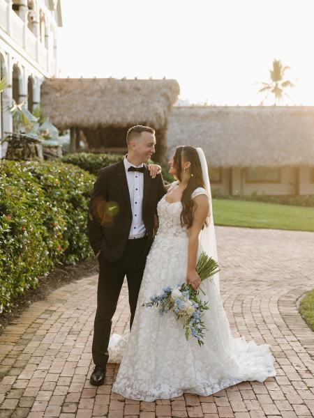 Bride and groom outside at Islamorada Fish Company Florida Keys