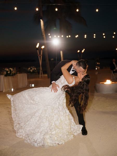 Candid of formal dances during reception at Islamorada Fish Company Florida Keys